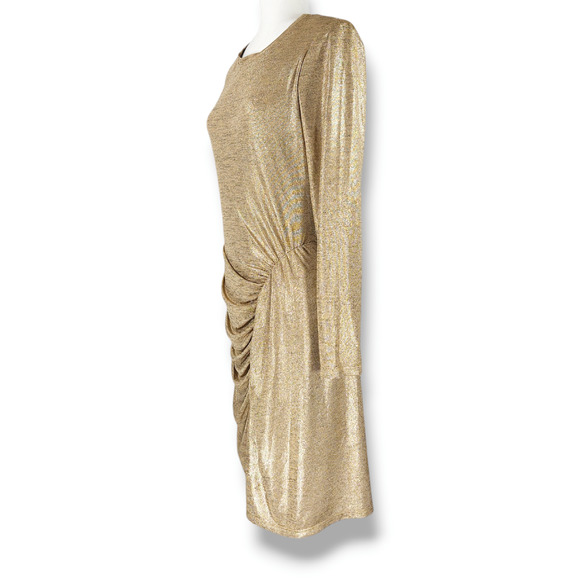NWT Lauren Ralph Lauren Side Ruched Solid Foil Jersey Sheath Dress Sz. 8 Gold - Picture 2 of 12